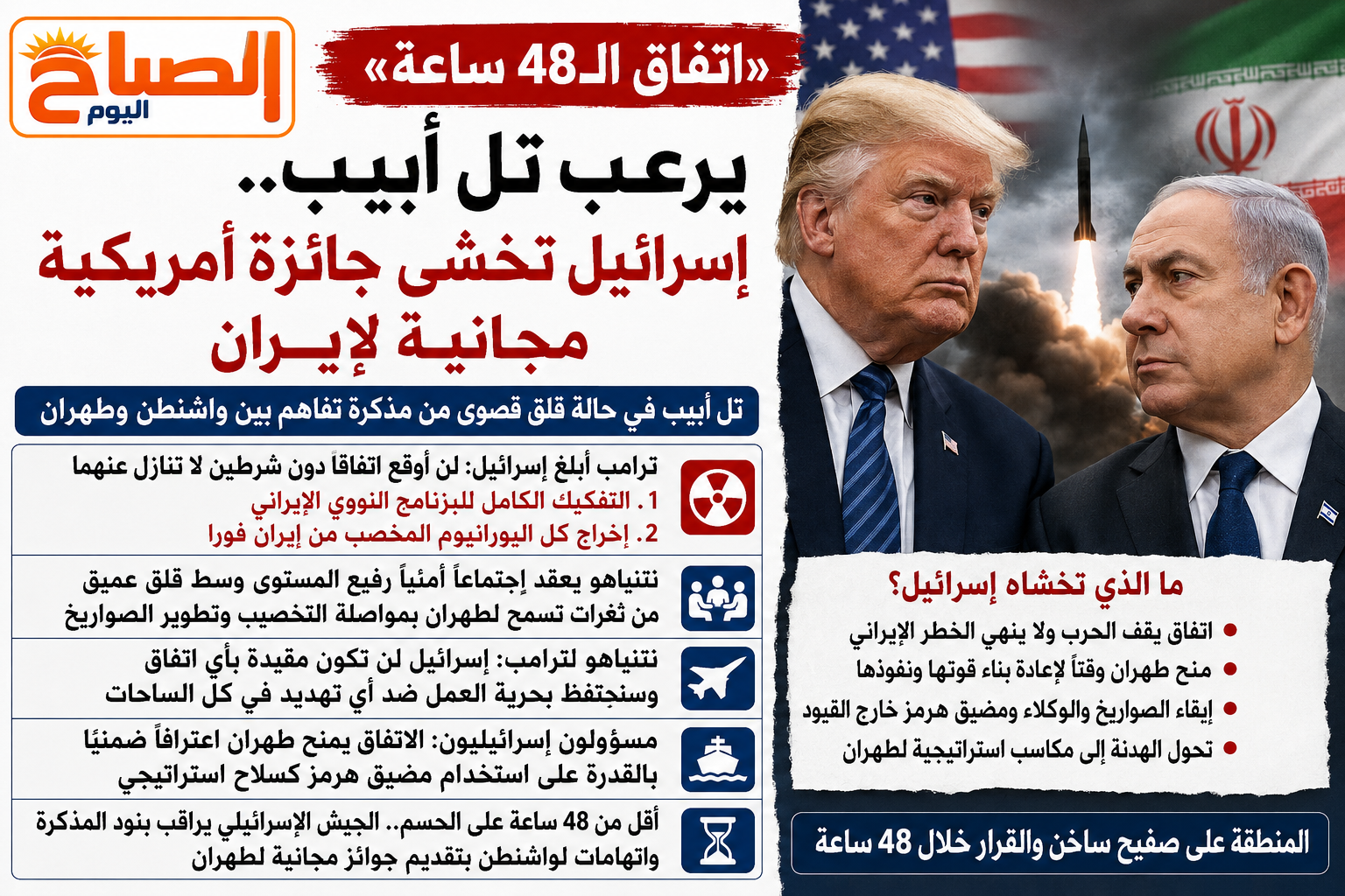 «اتفاق الـ48 ساعة» يرعب تل أبيب.. إسرائيل تخشى جائزة أمريكية مجانية لإيران
